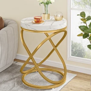 White Gold Faux Marble End Table