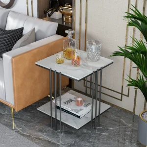 2-Tier Marble Sofa Side Table